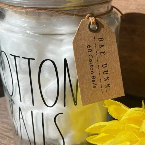 NEW - Rae Dunn - CUTE reusable COTTON BALL Glass Jar with wooden Lid - Picture 4 of 8